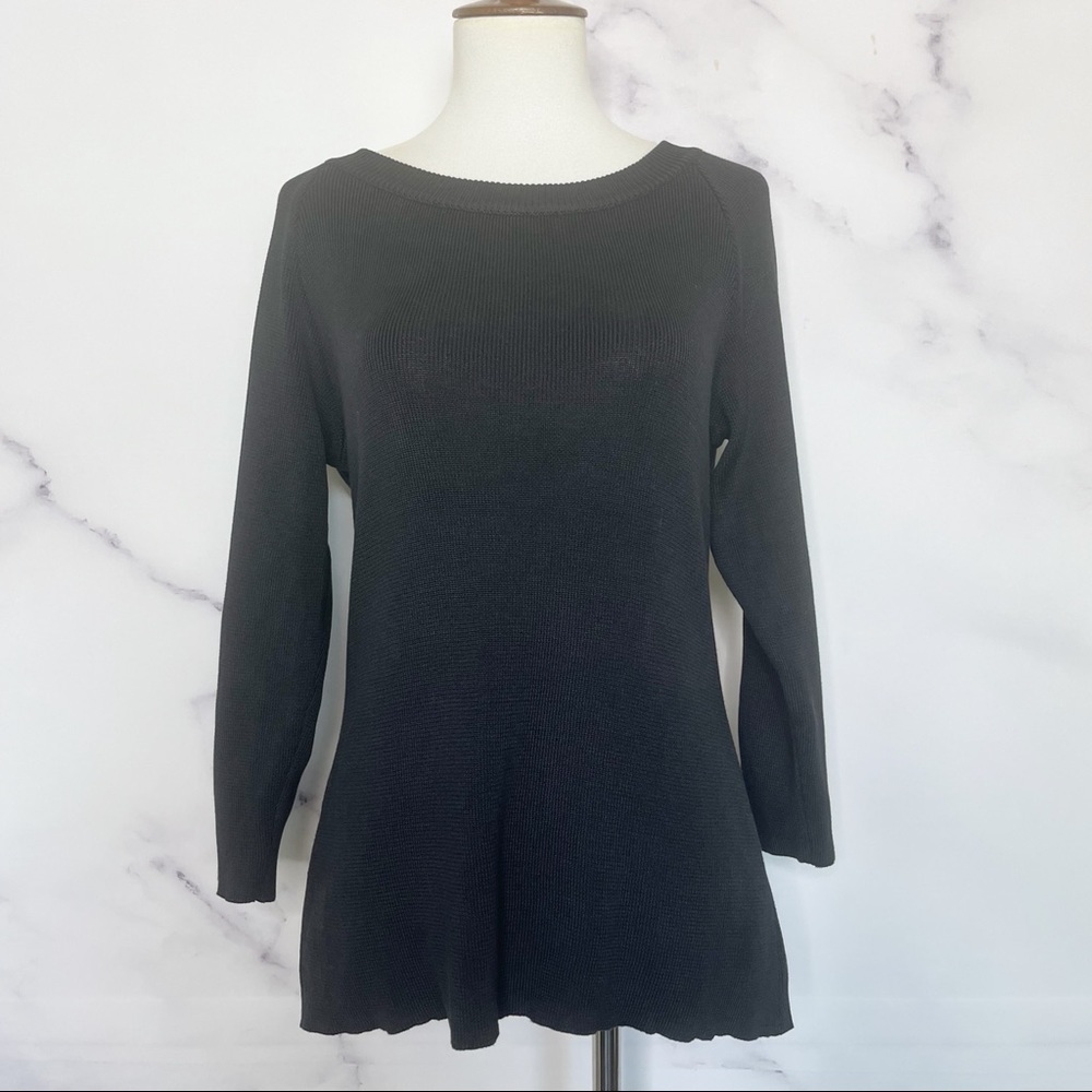 Peruvian‎ Connection Ribbed Crewneck Long Sleeve Black Sweater